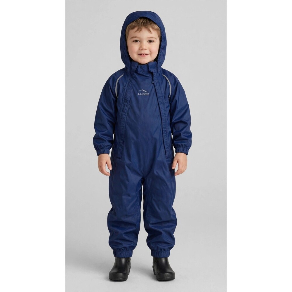 L.L.Bean Kids 3T Navy Blue Rain Suit One Piece Coverall Hooded Reflective Unisex
